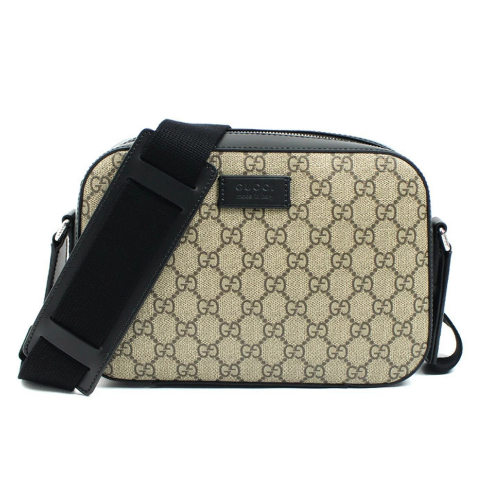 Gucci GG Supreme Shoulder Bag Canvas Leather Beige Black